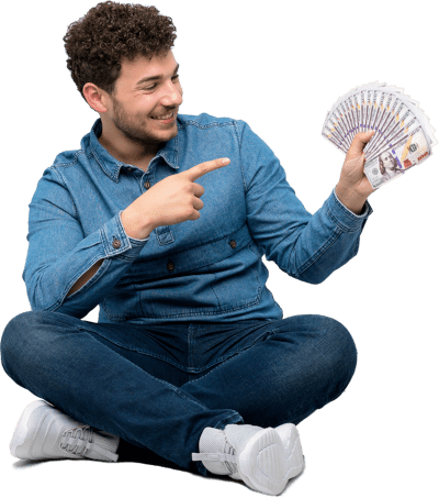 Man pointing at money in the hand